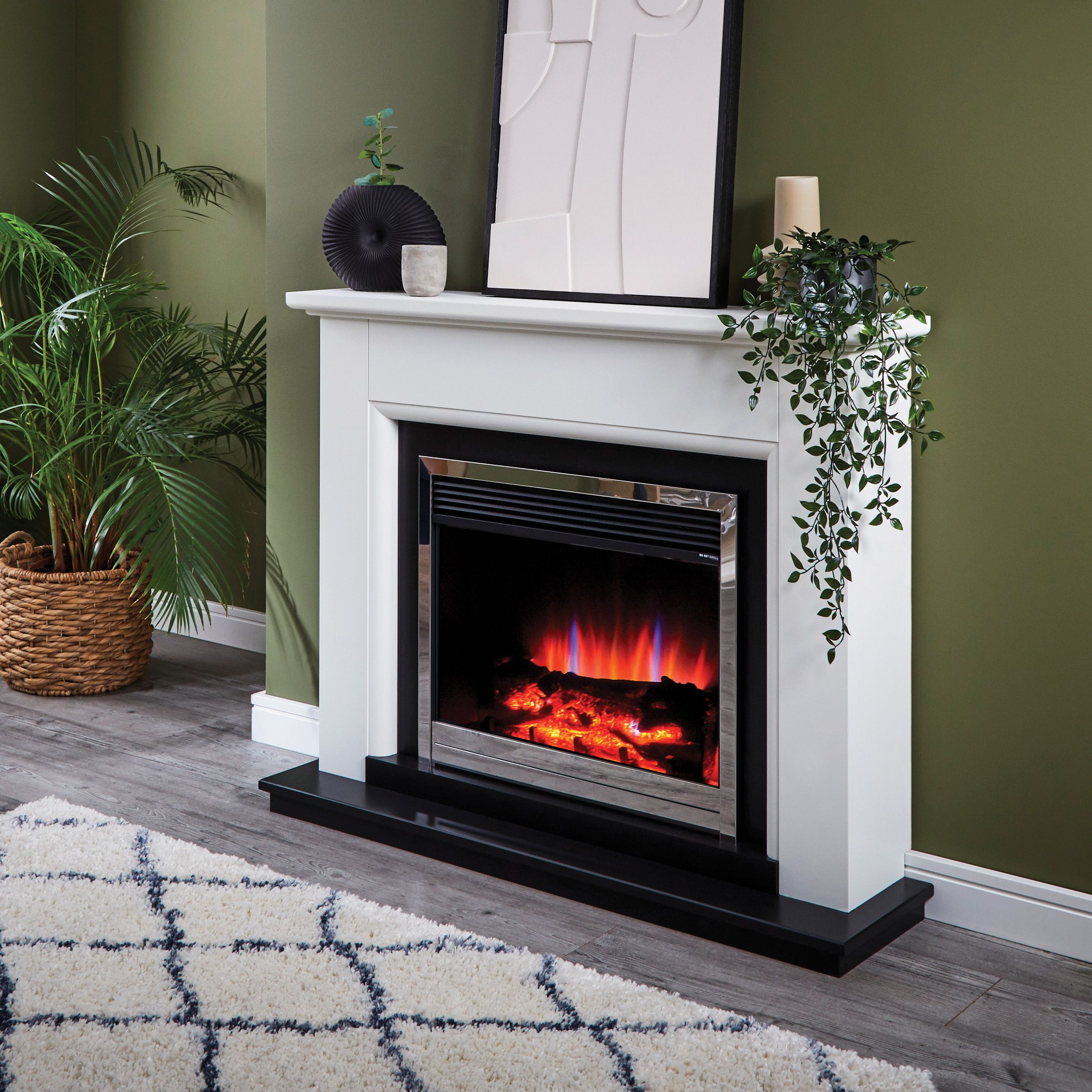 Suncrest Talen White MDF & stainless steel Freestanding Electric fire suite