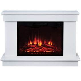 Suncrest Tenby White Textured stone effect MDF & stainless steel Freestanding Electric fire suite