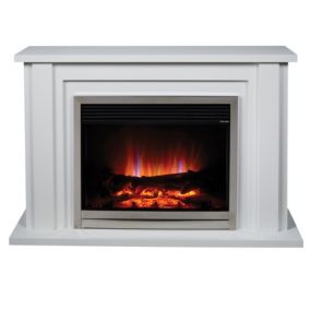 Suncrest Vermont White MDF & stainless steel Freestanding Electric fire suite