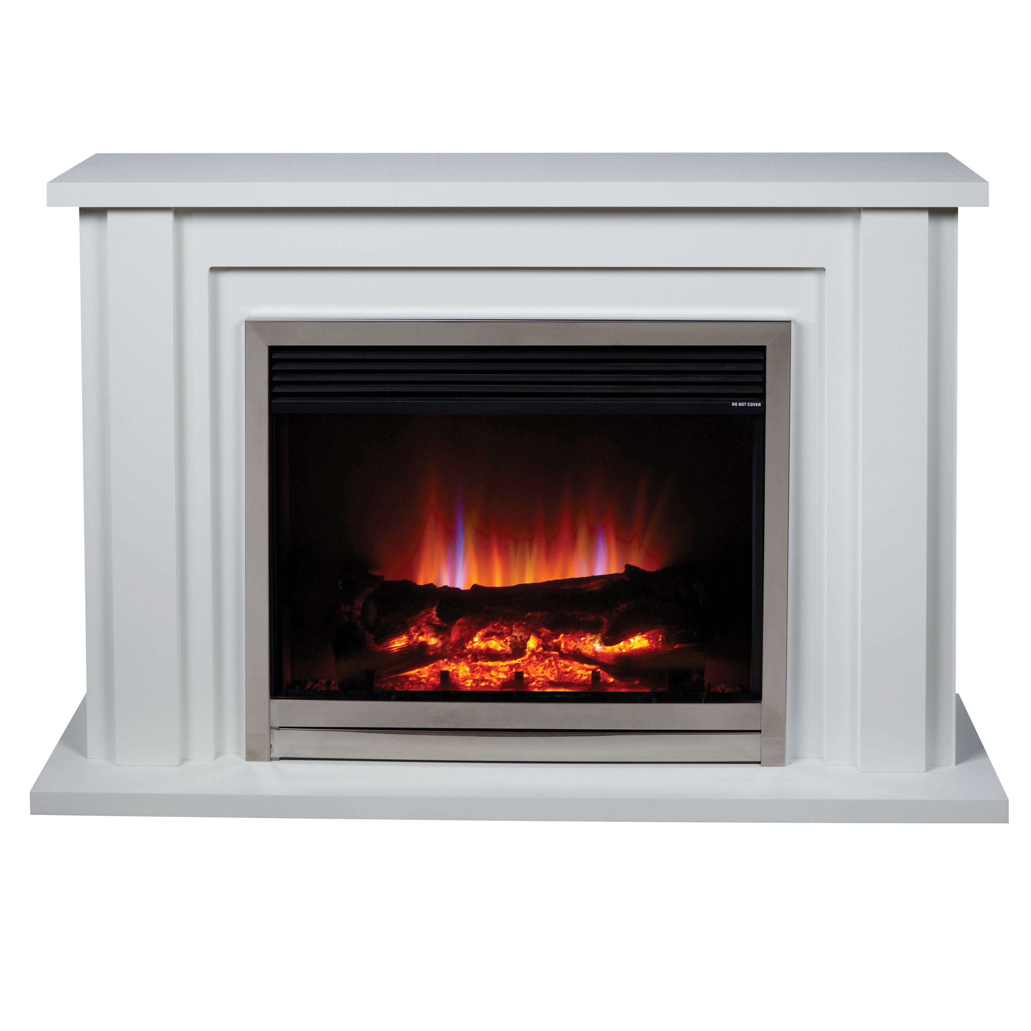 Suncrest Vermont White Stone effect MDF & stainless steel Freestanding Electric fire suite
