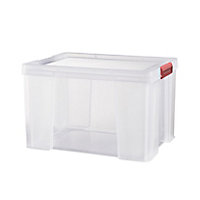 Sundis Clip & store Heavy duty Clear Rectangular 75L Plastic Stackable Storage box & Integrated lid