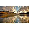 Sunset over lake Blue & green Canvas art (H)600mm (W)1000mm