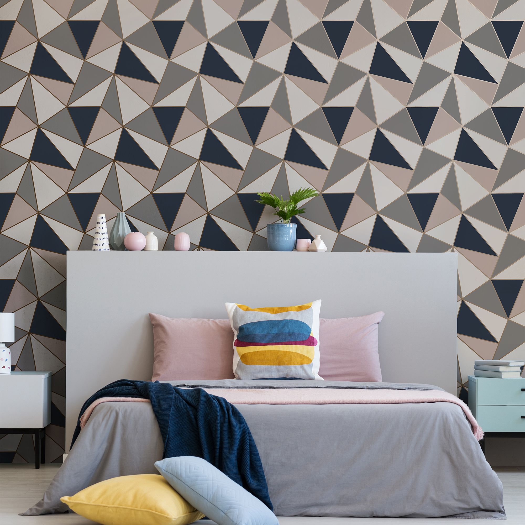 Superfresco Apex Navy & pink Geometric Abstract Smooth Wallpaper