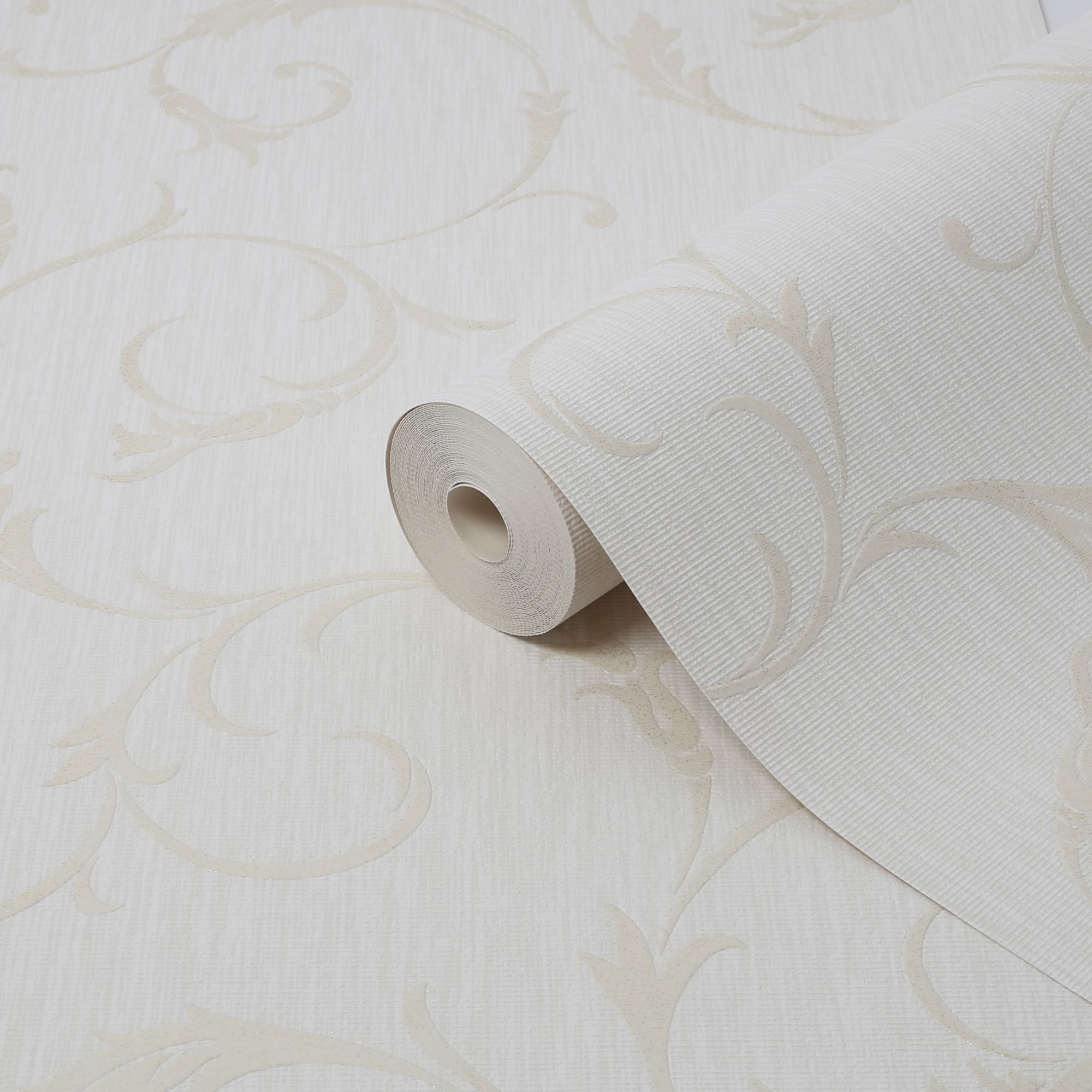 Gold & White Damask Scroll Vinyl Contact Paper Shelf Liner