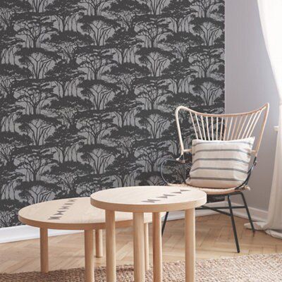 Superfresco Charcoal Geometric Contemporary Textured Wallpaper
