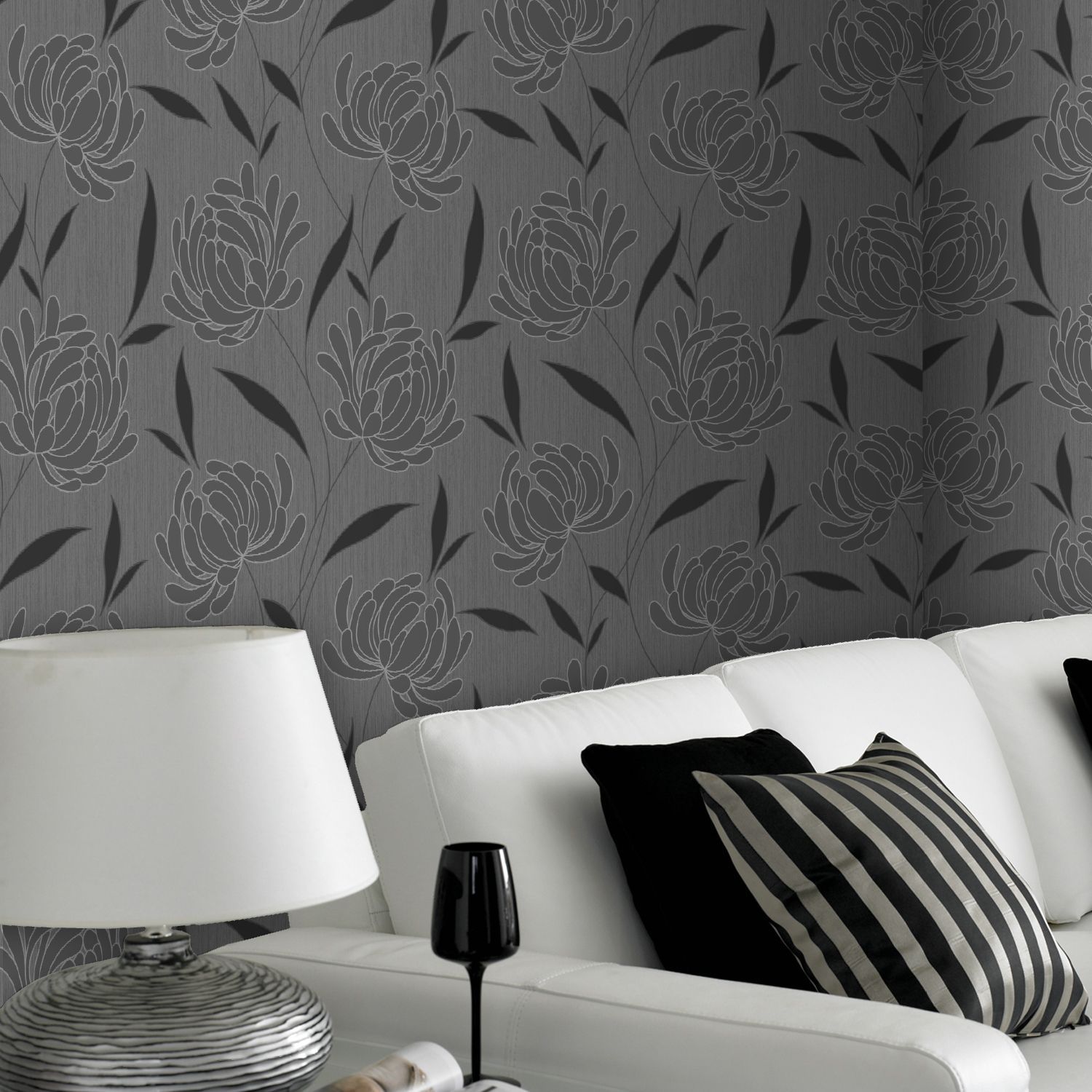 Superfresco Colours Nadine Black Floral Textured Wallpaper Sample
