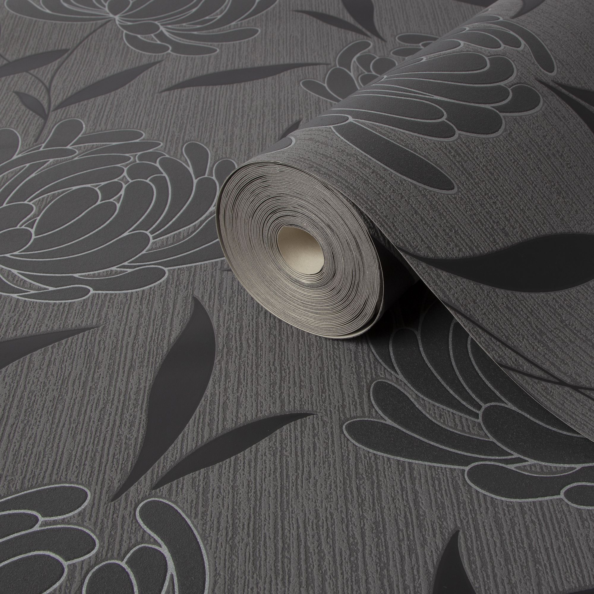 Superfresco Colours Nadine Black Floral Textured Wallpaper Sample