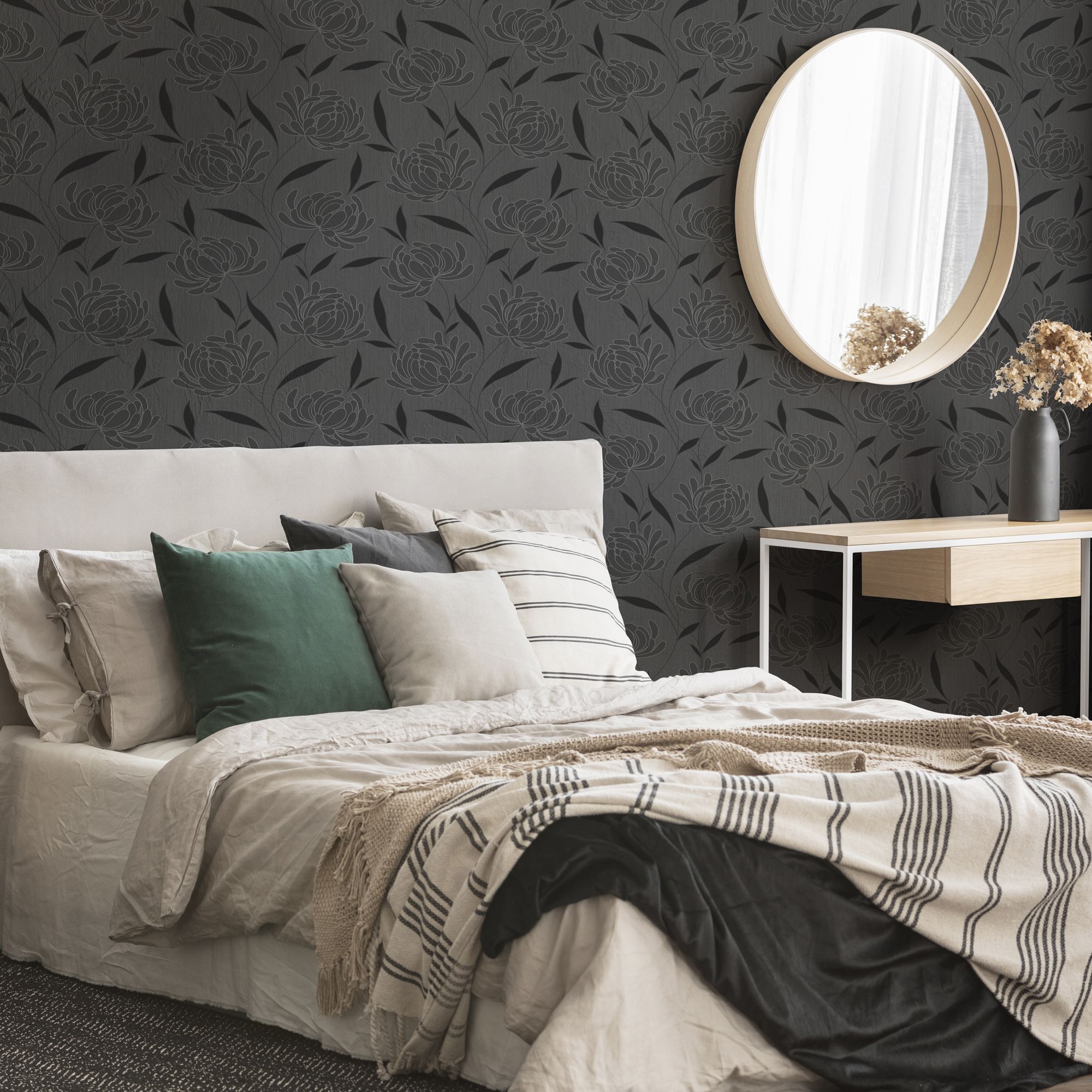 Superfresco Colours Nadine Black Floral Textured Wallpaper Sample