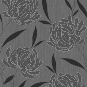 Superfresco Colours Nadine Black Floral Textured Wallpaper