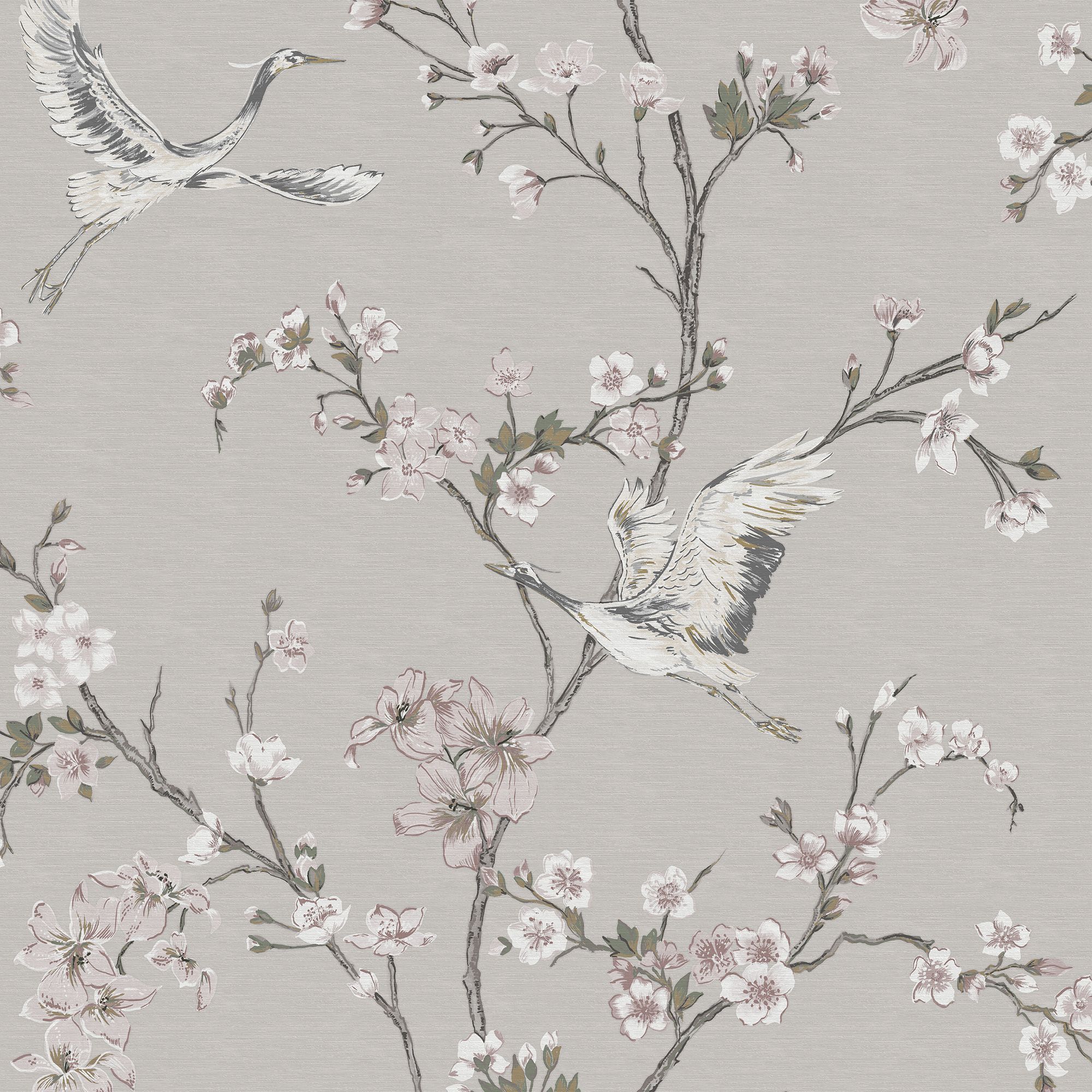 Superfresco Easy Alexa crane Taupe Cherry blossom Smooth Wallpaper ...