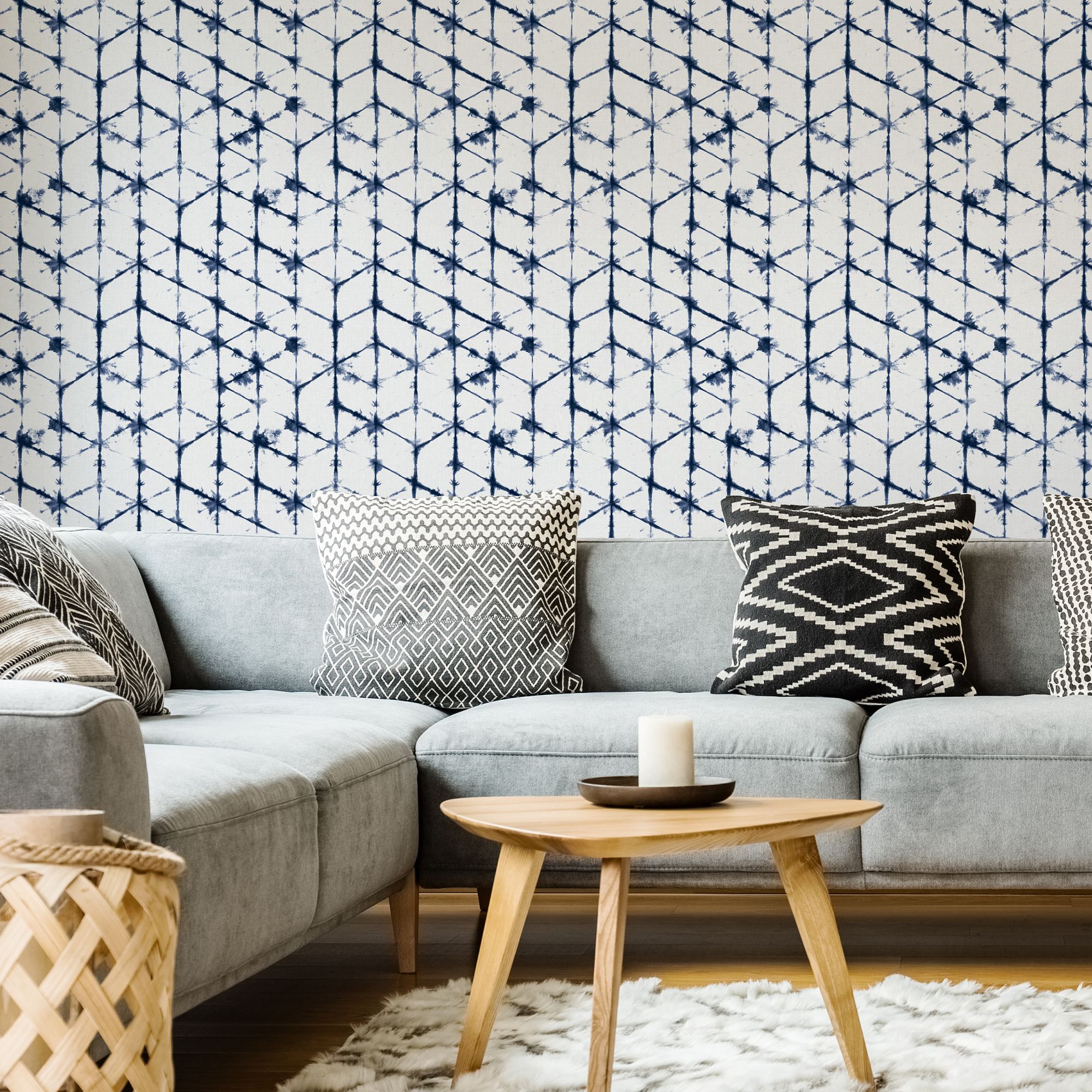 Superfresco Easy Blue & white Fabric effect Geometric Smooth Wallpaper