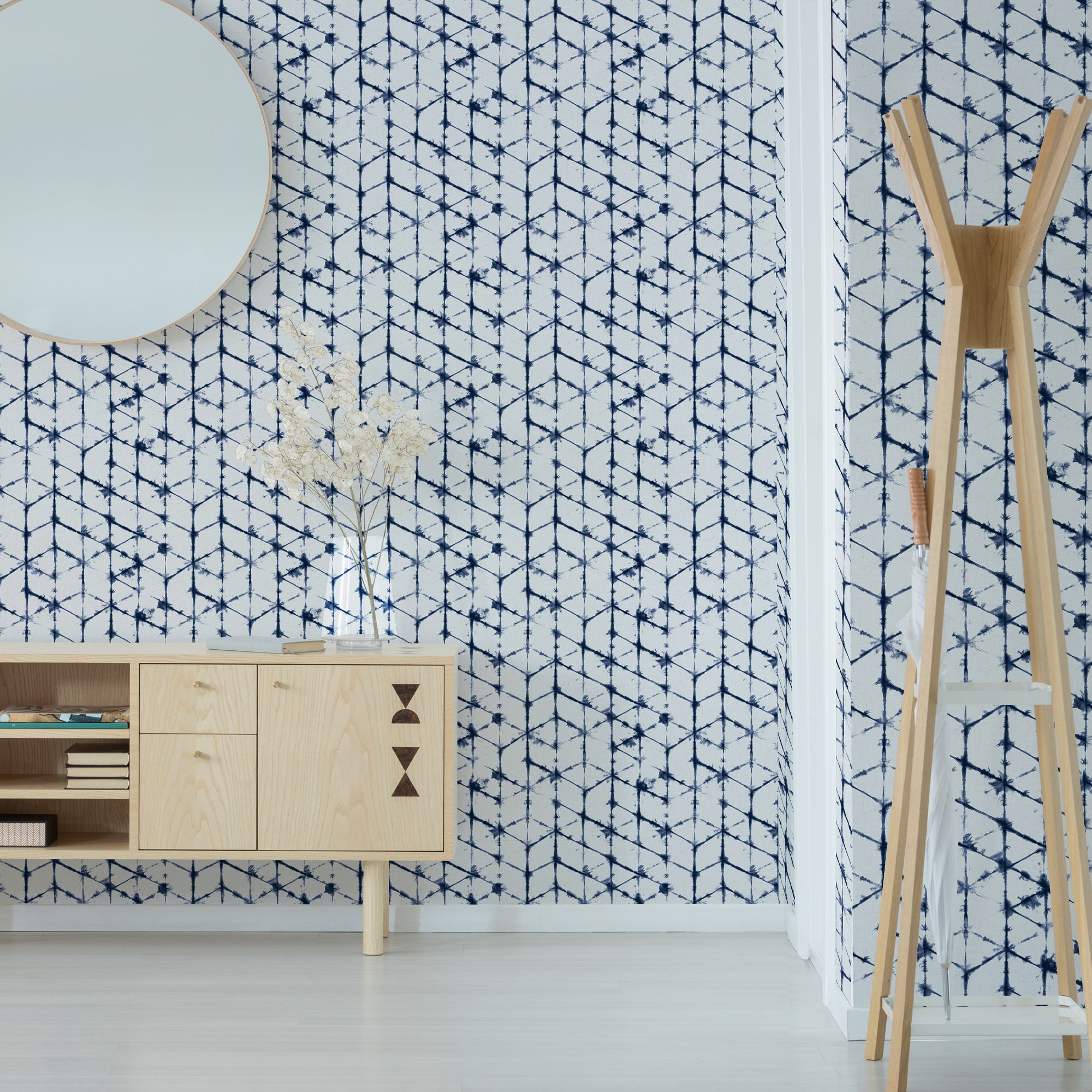 Superfresco Easy Blue & white Fabric effect Geometric Smooth Wallpaper