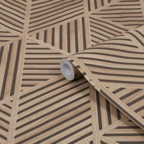 Superfresco Easy Brown Scandi Slat Wood effect Smooth Wallpaper