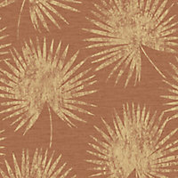 Superfresco Easy Burnt orange Gold effect Palm leaves Textured Wallpaper