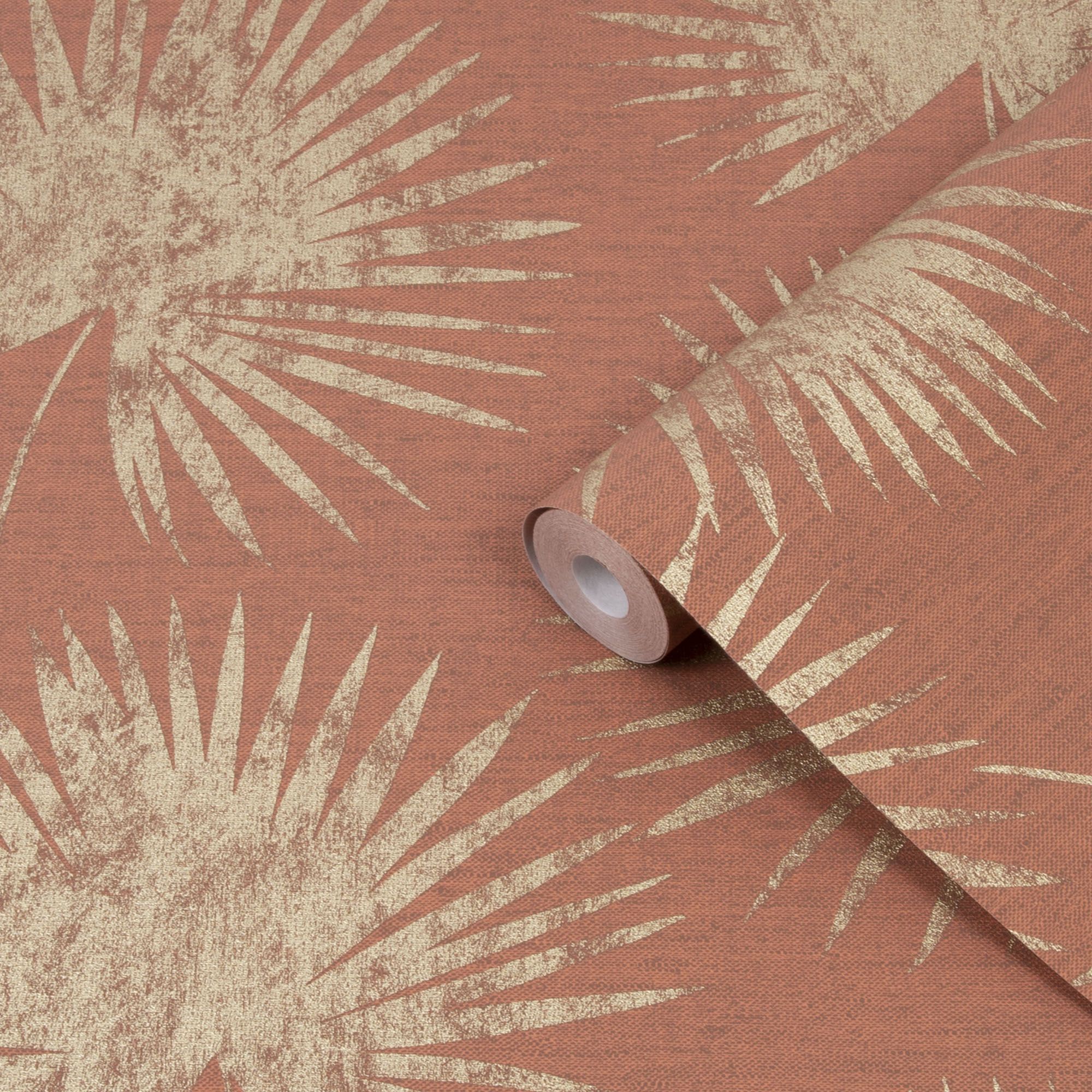 Superfresco Easy Burnt orange Palm leaves Gold effect Textured