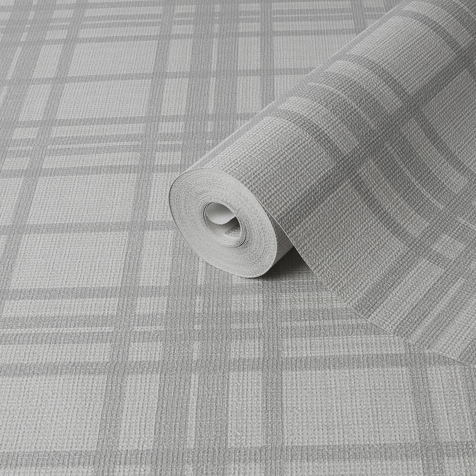 Superfresco Easy Country tartan Grey Metallic effect Embossed Wallpaper Sample