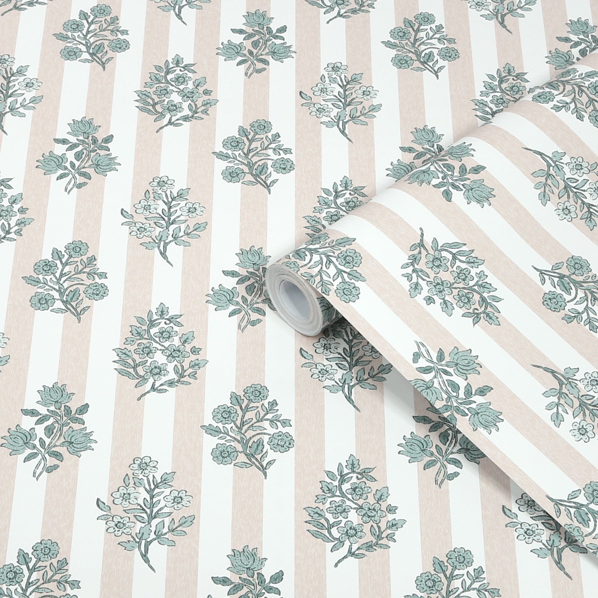 Superfresco Easy Ditsy Stripe Pink Floral Contemporary Smooth Wallpaper
