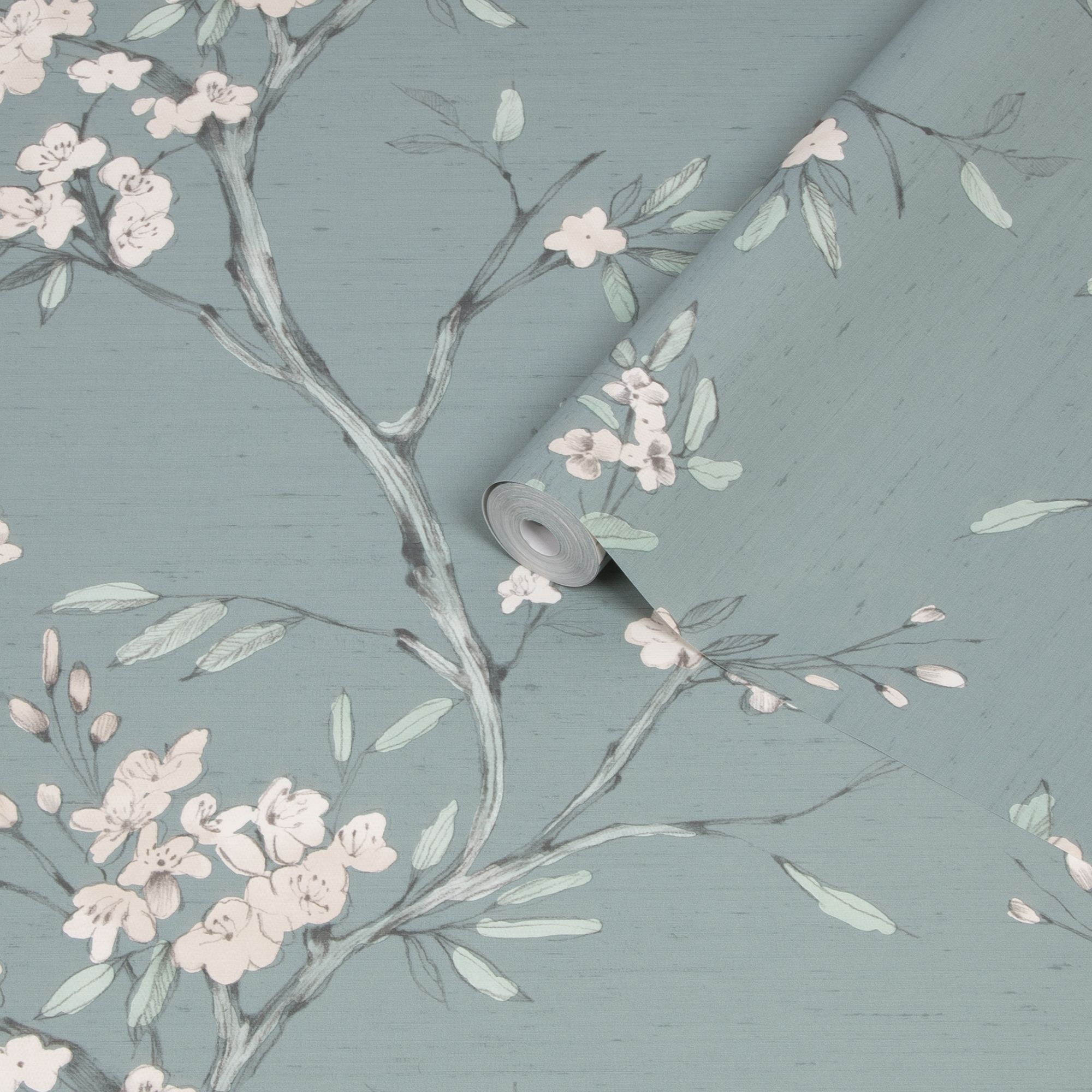 Superfresco Easy Duck egg Oriental blossom Embossed Wallpaper Sample
