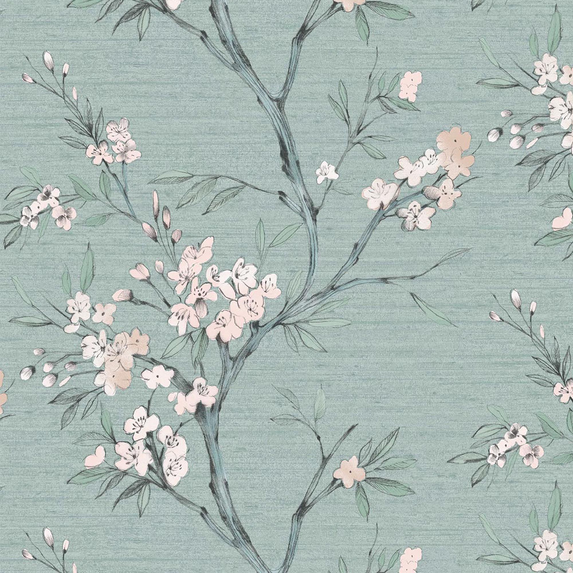 Superfresco Easy Duck egg Oriental blossom Embossed Wallpaper | DIY at B&Q