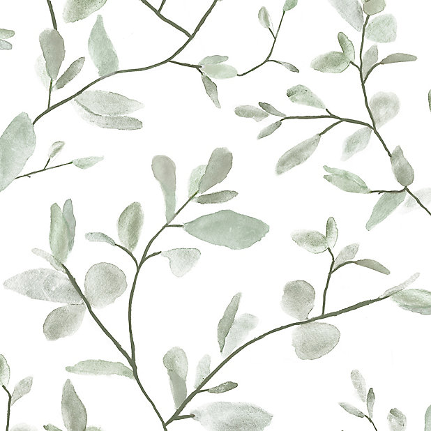 Superfresco Easy Eugenie Green & white Leaves Smooth Wallpaper | DIY at B&Q