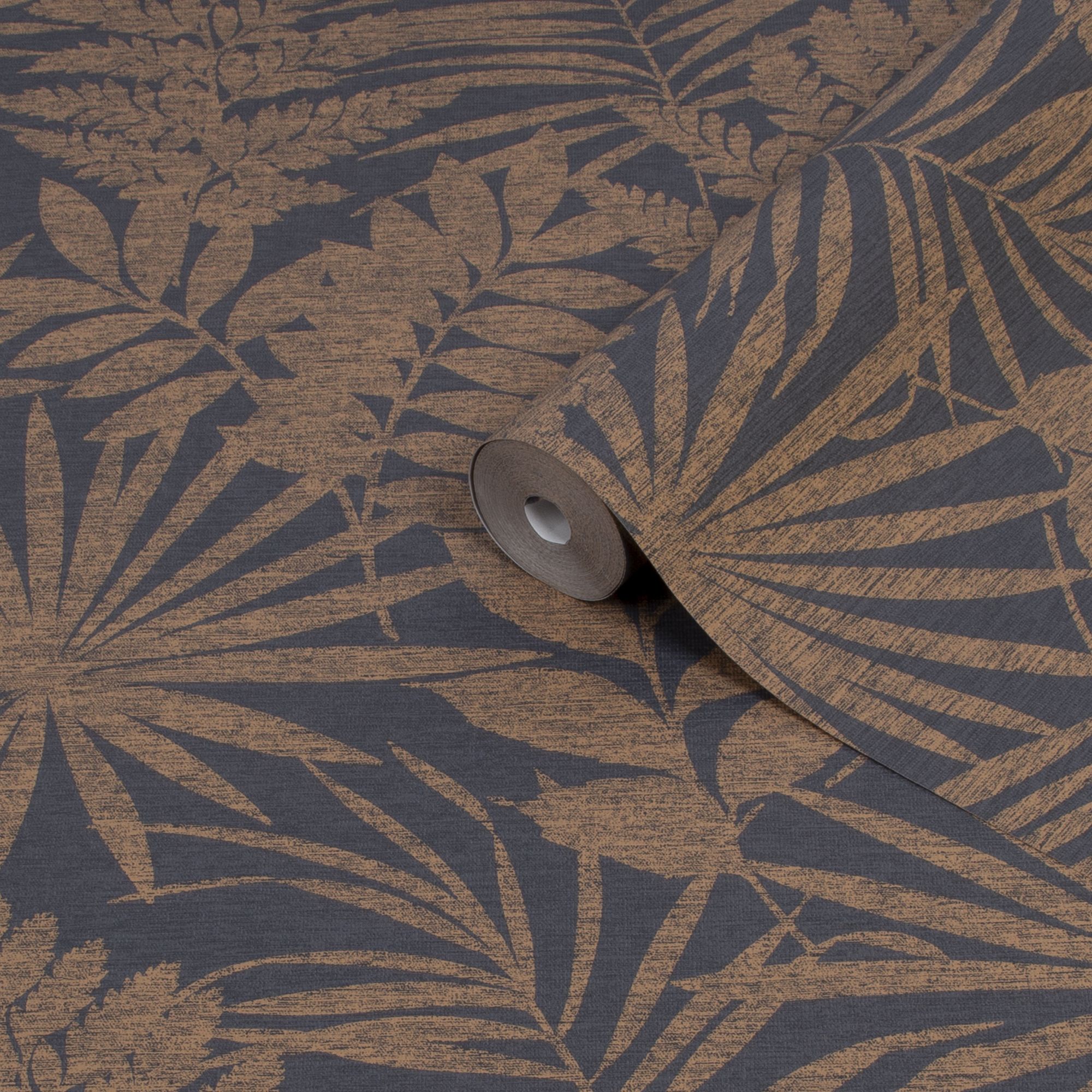 Superfresco Easy Fenne Black Leaves Copper effect Textured Wallpaper ...