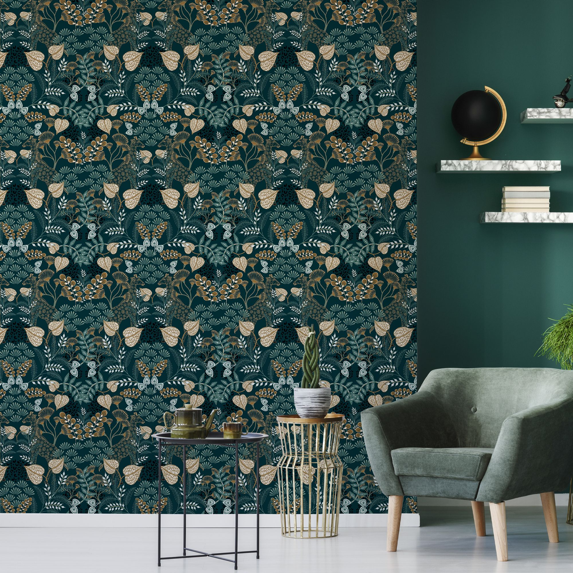 Superfresco Easy Green Jungle Nights Metallic effect Smooth Wallpaper