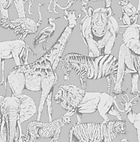 Superfresco Easy Grey Jungle animals Smooth Wallpaper