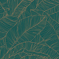 Superfresco Easy Kaya Green Leaves Gold effect Smooth Wallpaper