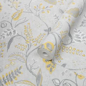 Superfresco Easy Kellie Grey & yellow Foliage Smooth Wallpaper Sample