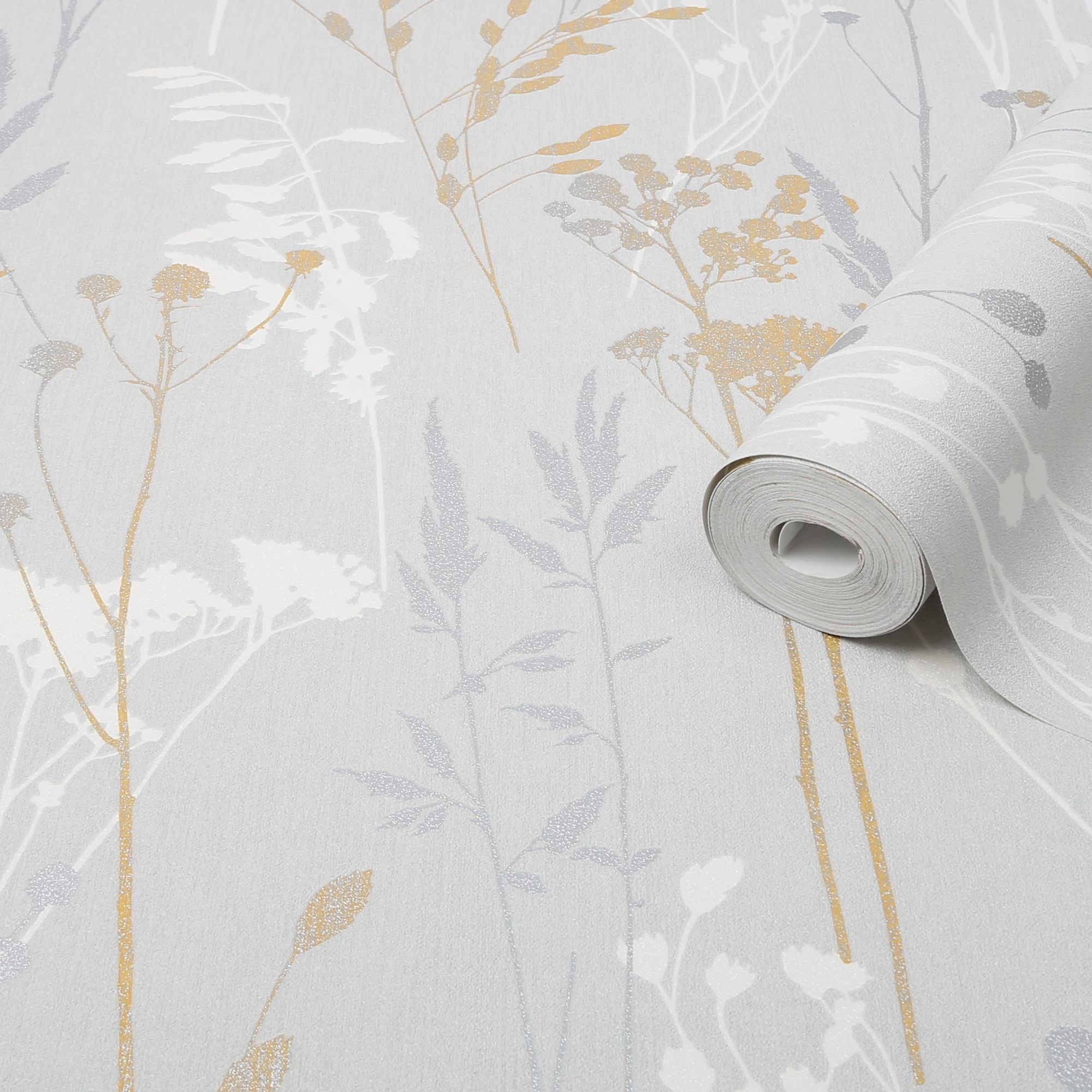 Superfresco Easy Megan Grey & yellow Floral Textured Wallpaper Sample