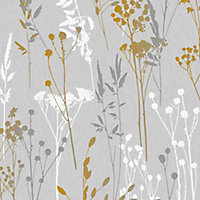 Superfresco Easy Megan Grey & yellow Floral Textured Wallpaper