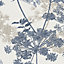 Superfresco Easy Navy & Beige Light Radiant Floral Metallic effect Embossed Wallpaper