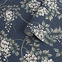 Superfresco Easy Navy Floral Smooth Wallpaper
