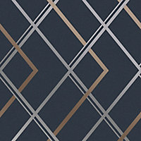 Superfresco Easy Navy Geometric Textured Wallpaper
