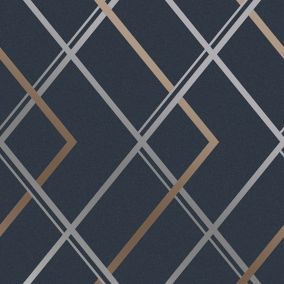 Superfresco Easy Navy Geometric Textured Wallpaper