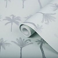 Superfresco Easy Nikau Mint green Tree Metallic effect Smooth Wallpaper