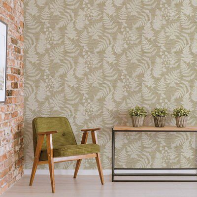 Superfresco Easy Ochre Fern grasscloth Textured Wallpaper