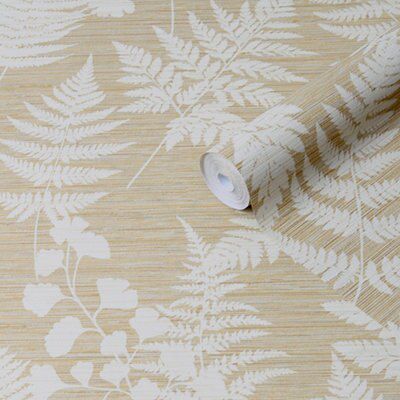 Superfresco Easy Ochre Fern grasscloth Textured Wallpaper