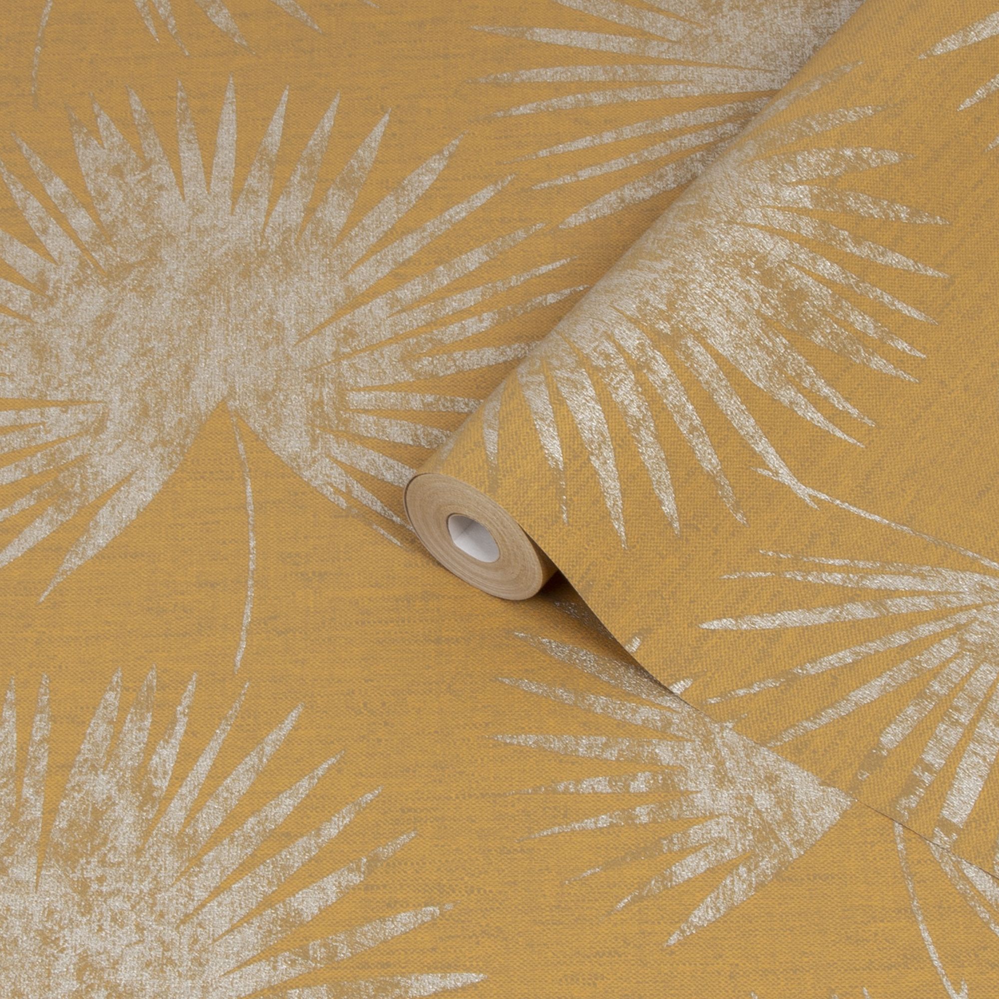 Superfresco Easy Ochre Gold effect Palm leaves Textured Wallpaper Sample