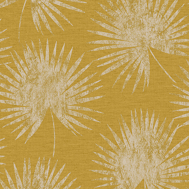 Superfresco Easy Ochre Palm Leaves Gold Effect Textured Wallpaper Diy At B Q - Palm Leaf Wallpaper B Q