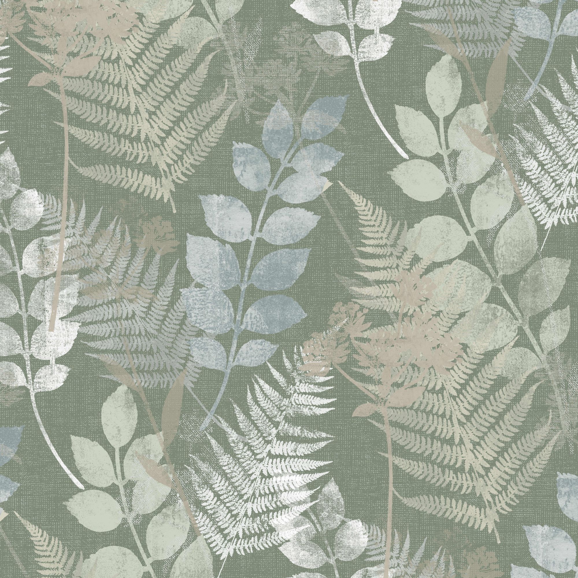 Superfresco Easy Oshibana Sage Metallic effect Leaf Smooth Wallpaper