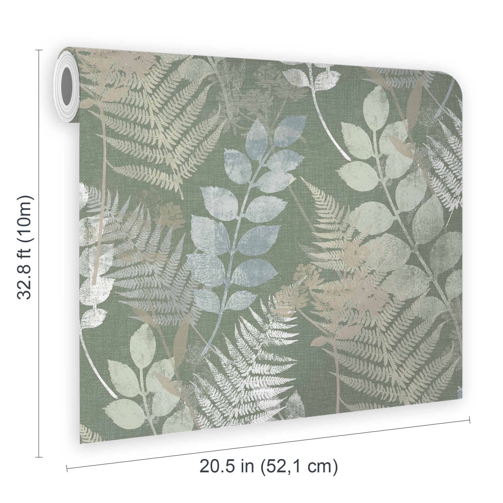 Superfresco Easy Oshibana Sage Metallic effect Leaf Smooth Wallpaper