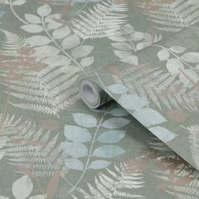 Superfresco Easy Oshibana Sage Metallic effect Leaf Smooth Wallpaper