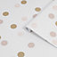 Superfresco Easy Pink & white Dotty Gold effect Smooth Wallpaper