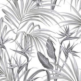 Superfresco Easy Sterlitzia Grey Leaves Smooth Wallpaper