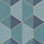 Superfresco Easy Wanderlust Blue Geometric Wood Metallic effect Smooth Wallpaper