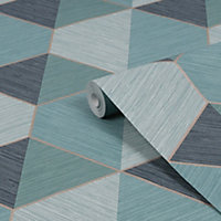 Superfresco Easy Wanderlust Blue Geometric Wood Metallic effect Smooth Wallpaper
