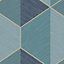 Superfresco Easy Wanderlust Blue Metallic effect Geometric Wood Smooth Wallpaper