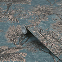 Superfresco Easy Wanderlust Blue Metallic effect Tropical Plains Smooth Wallpaper