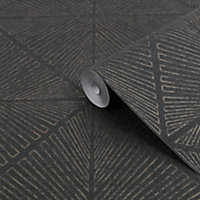 Superfresco Easy Wanderlust Charcoal Geometric Metallic effect Textured Wallpaper